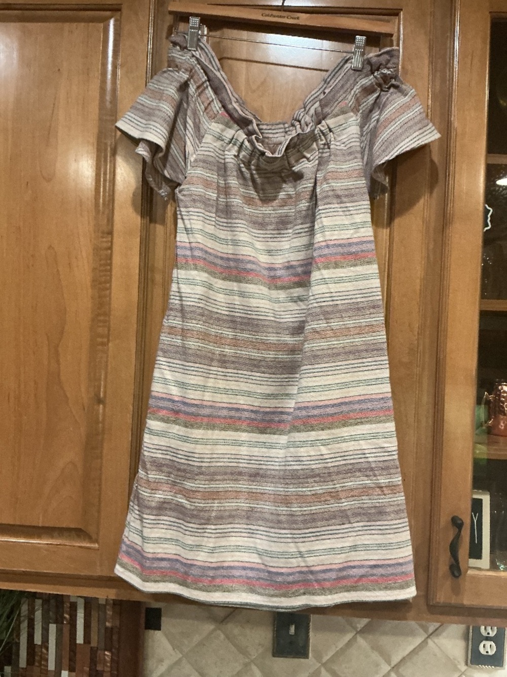 Linen Striped Off the Shoulder Mini Dress